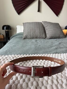 Bosca Men's Burgundy Leather Belt with Silver Buckle